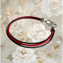 Bracelet en cuir trois brins de cuir rouge et noir