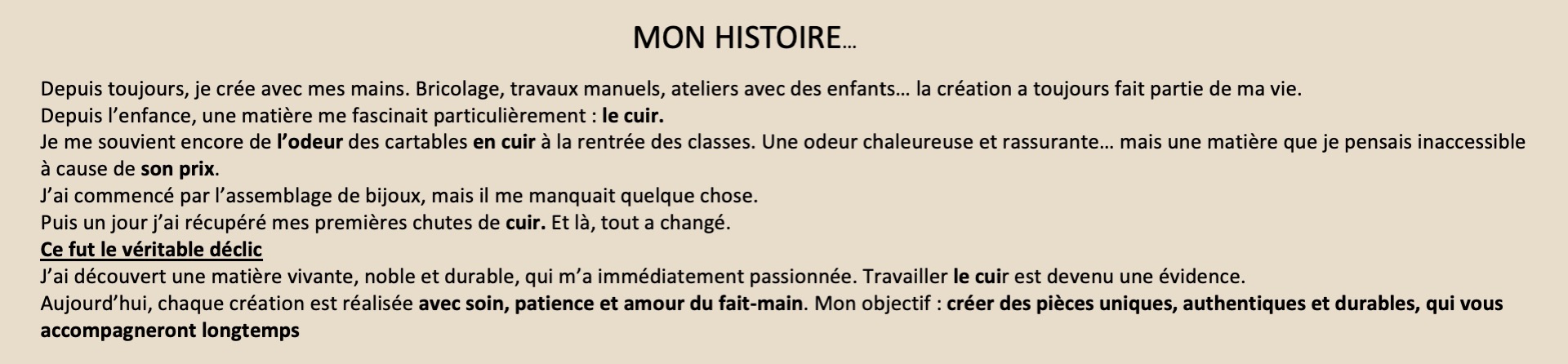 Une matière vivante, des créations qui durent. Créations artisanales en cuir faites main avec passion.